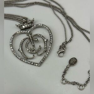 RARE Juicy Couture Silver & Rhinestone Heart Pendant Necklace